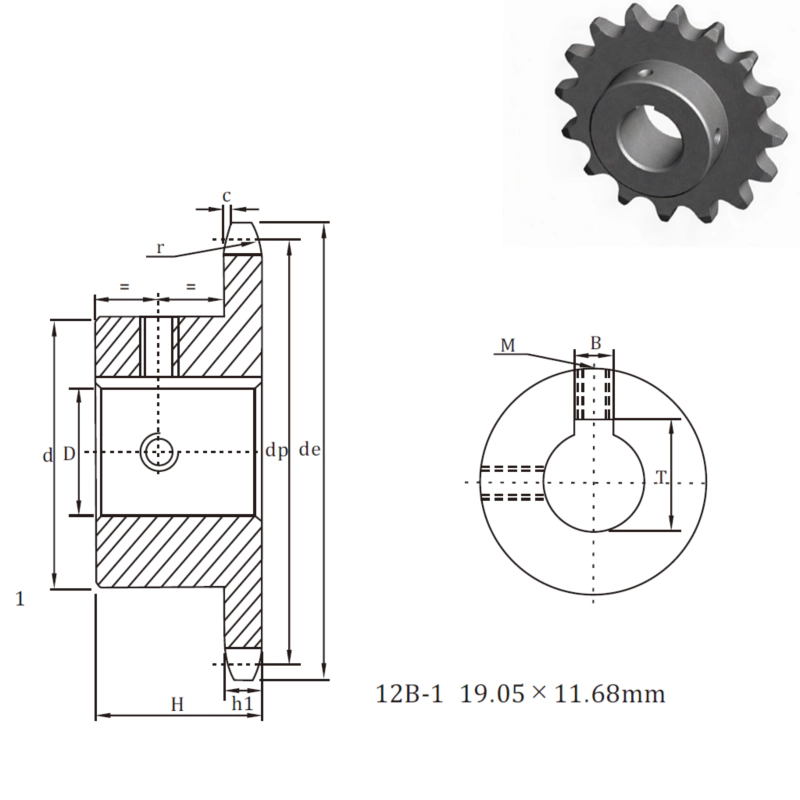 EP12B-1-European Standard Series Finished Bore Sprockets 3/4"×7/16" 自动变速器零件产品-EP12B-1-欧洲成品孔径链轮 34×716