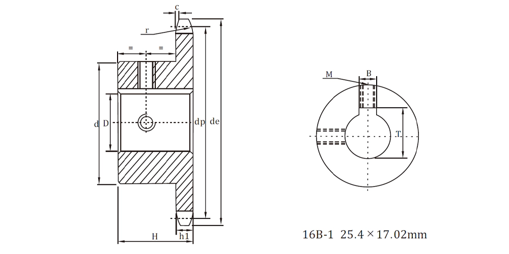 EP16B-1 欧洲标准系列成品孔径链轮 1"×17.02mm 自动变速器零件产品-EP16B 欧洲成品孔径链轮 1×17.02mm-draft